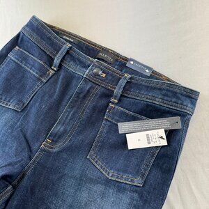 Talbots Jeans Womens Sz 6 Blue Flare Leg Patch Pockets Dark Alice Wash Preppy